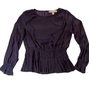 Gorgeous Catherine Malandrino‎ Eggplant Blouse Pleated Peplum Long Sleeve Sz S